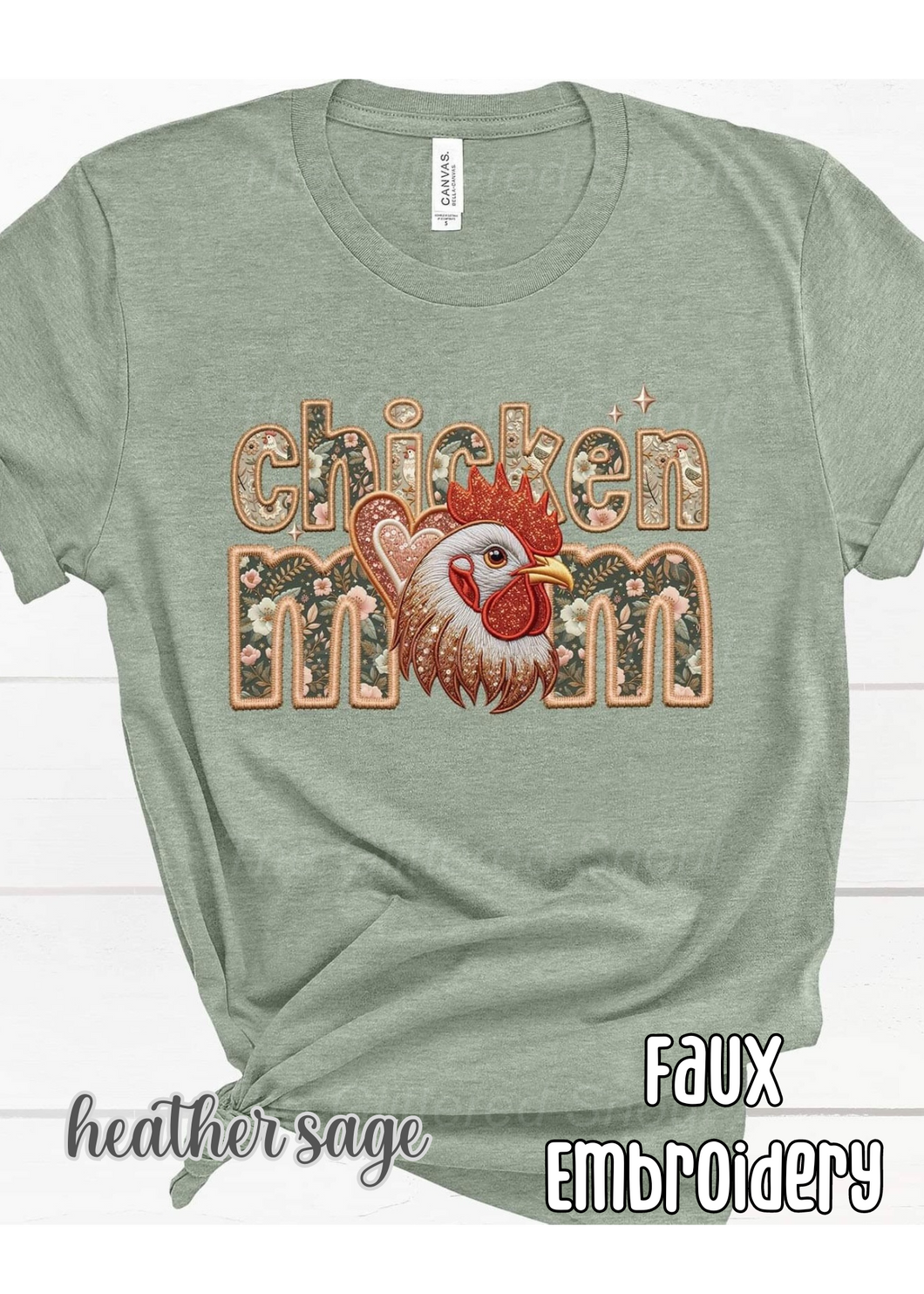 Chicken Mom- faux embroidery