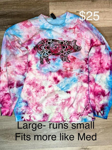 Large (fits like Med) tie dye crewneck sweatshirt- Mandala Pig