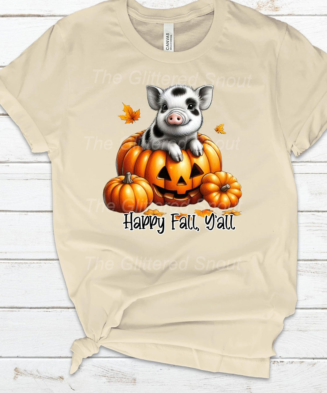 Spotted pig in pumpkin- Happy Fall, Y’all- with or without words