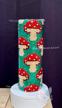 Load image into Gallery viewer, Mushrooms on green.- glass rhinestone- 20oz double wall tumbler
