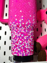 Load image into Gallery viewer, 40oz Pink/ confetti bottom- glass rhinestone tumbler- Free keychain
