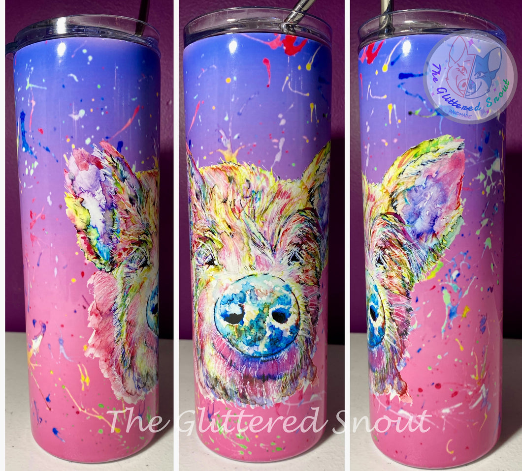 Watercolor splatter pig- 20oz Double wall Stainless Steel Tumbler